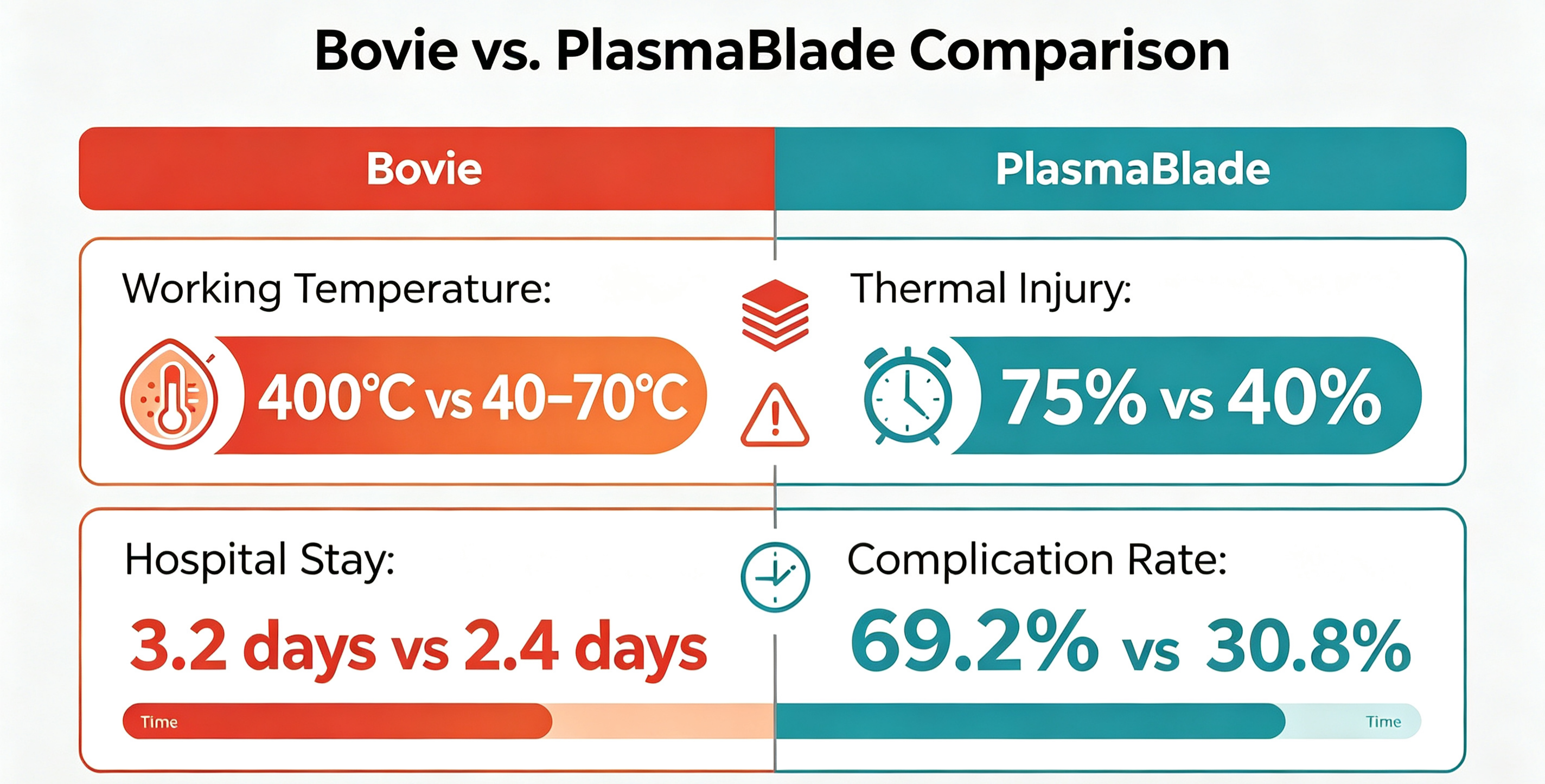 Bovie (hot) vs PlasmaBlade (cool), split-screen. Bovie (hot) vs PlasmaBlade (cool), split-screen.