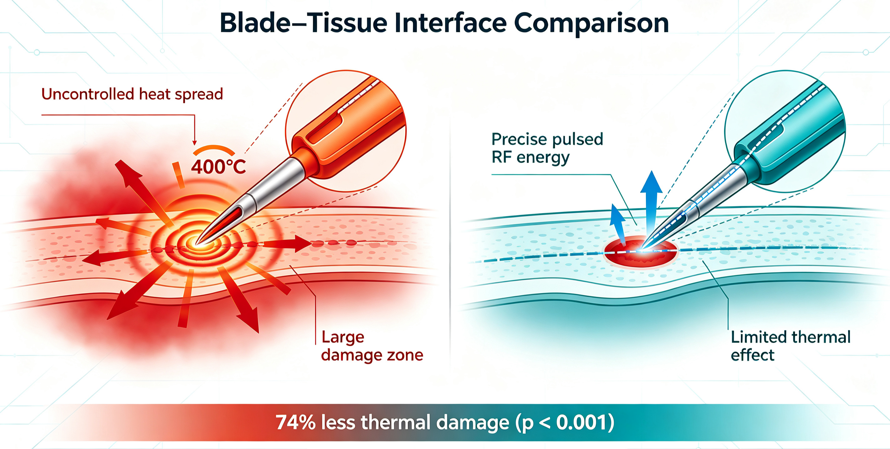 Bovie (hot) vs PlasmaBlade (cool), split-screen. Bovie (hot) vs PlasmaBlade (cool), split-screen.
