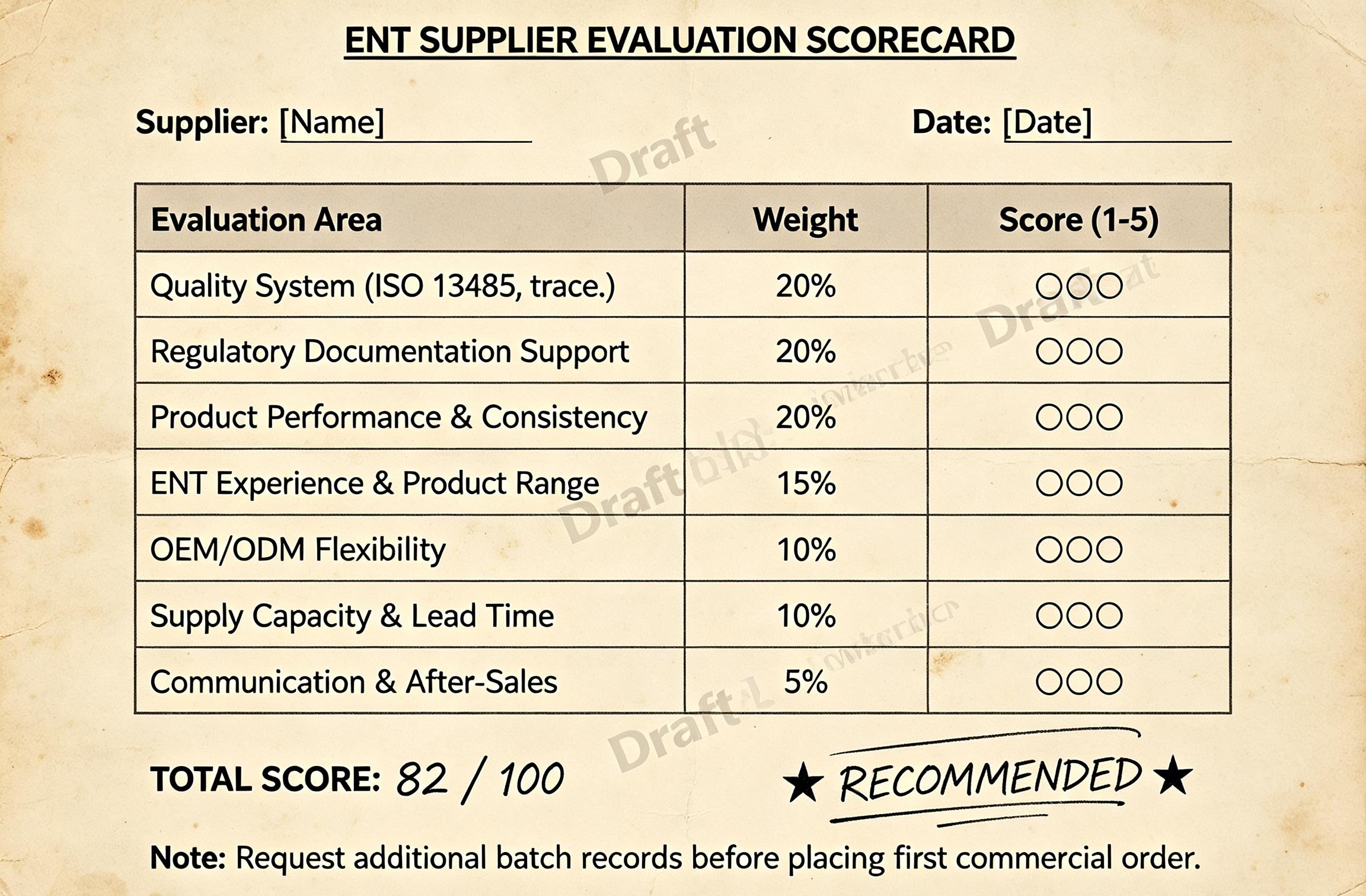 Medical device distributor reviewing ENT surgical supplier documents on laptop