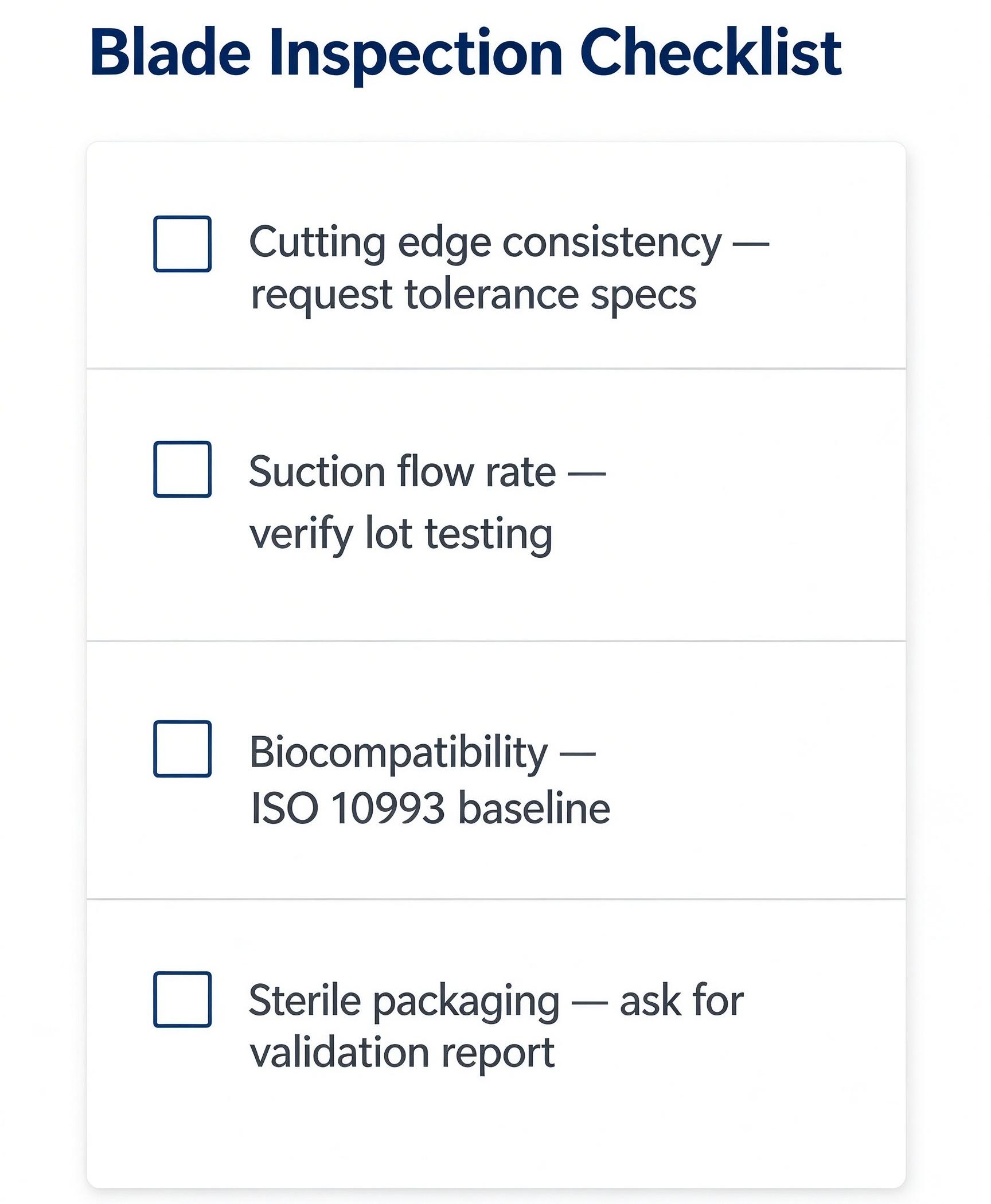 Microdebrider blade supplier checklist for ENT distributors and hospitals Microdebrider blade supplier checklist for ENT distributors and hospitals